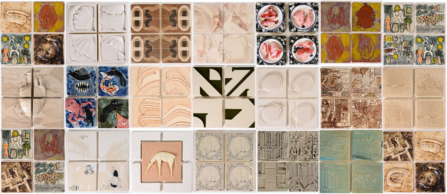 Large-scale ceramic tile wall for architectural interiors. Designed by Avi Ben Shoshan, blending sculptural ceramics with clean Bauhaus-inspired lines. Suitable for lobbies, galleries, or boutique commercial interiors seeking a unique handcrafted wall treatment.