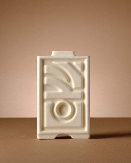 ABS Wall tile - Set of 2 - Handmade Modern Judaica made to order in the Holy Land by ABS Objects. Handmade ceramic wall tile and vase featuring sculpted Hebrew initials א.ב.ש (ABS). Inspired by Israeli kibbutz ceramics and mid-century public art. Modern multifunctional ceramic object from Tel Aviv studio—ideal as Judaica, design gift, or minimalist decor piece.