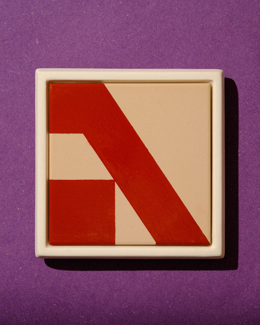 Framed Letter Tiles – The Hebrew Alphabet - Modern Judaica Handmade in Tel Aviv by ABS Objects. Handmade ceramic Hebrew letter tiles framed in stoneware, hand-painted in Tel Aviv. Personalized wall decor for children’s rooms, modern nursery design, or custom home signage. Inspired by Hebrew modernist typography and Israeli visual culture.
