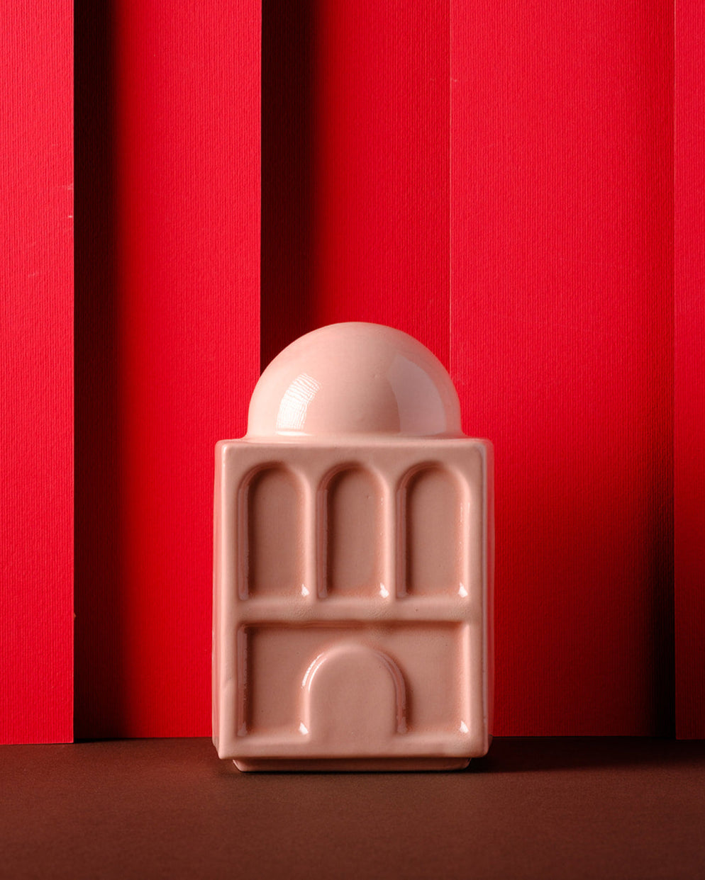 Shah - Tzedakah Box - Handmade Modern Judaica by ABS Objects in the Holy Land. modern Judaica Tzedakah Box design 
Modern handcrafted Tzedakah box inspired by Hebrew typography and Rachel’s Tomb architecture, designed in Tel Aviv. Contemporary Judaica object in blush ceramic, featuring sculptural letters ש and ח
