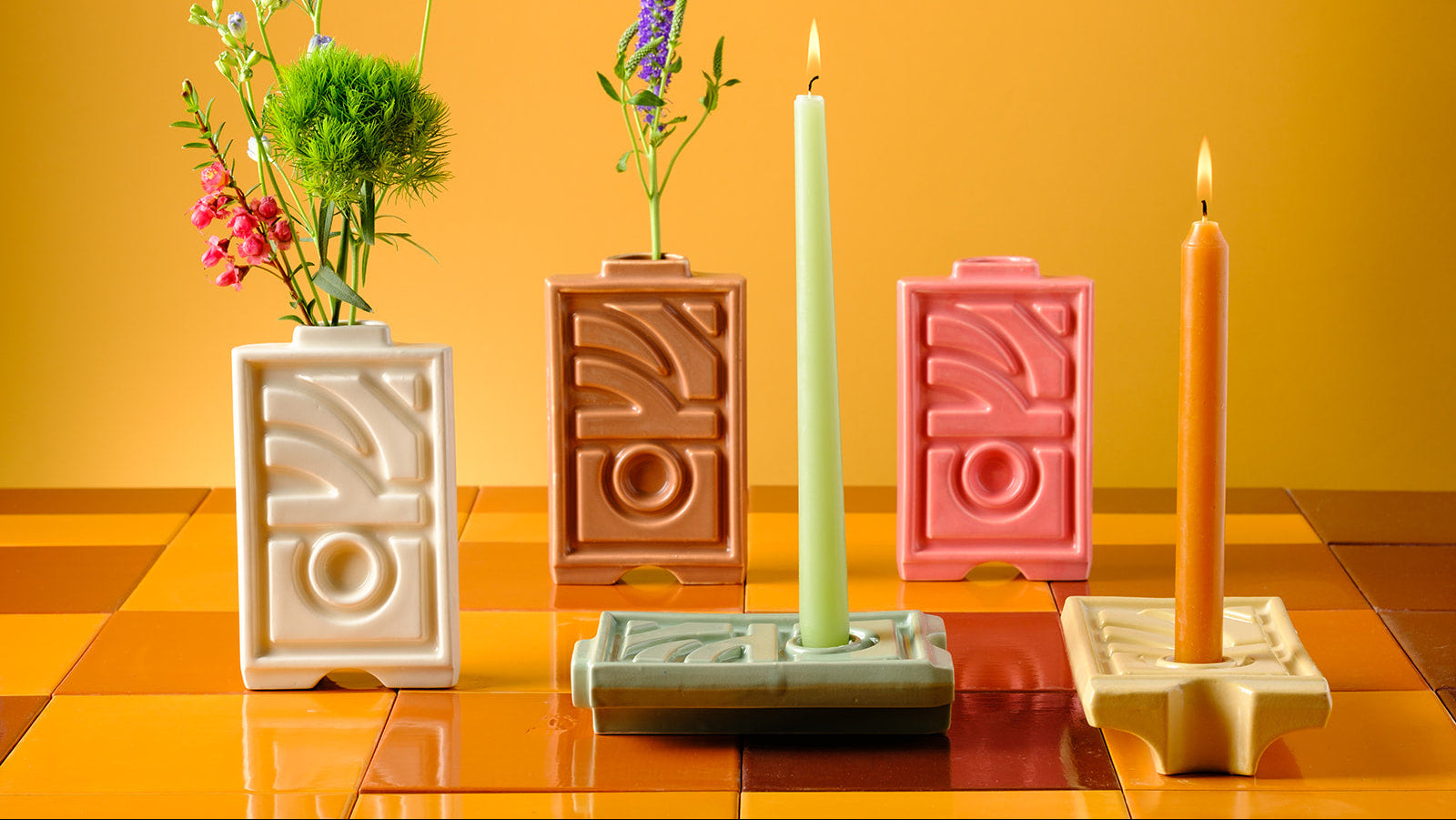 Handmade ceramic object featuring Hebrew letters, designed for versatile use as a vase, candlestick, or wall-mounted decorative piece, made in Israel