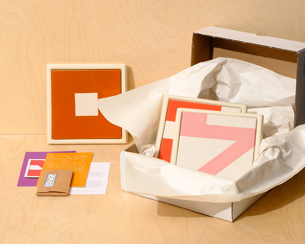 Hand-painted framed ceramic tiles featuring Hebrew letters, inspired by Judaica and traditional Hebrew typography, handcrafted in Israel