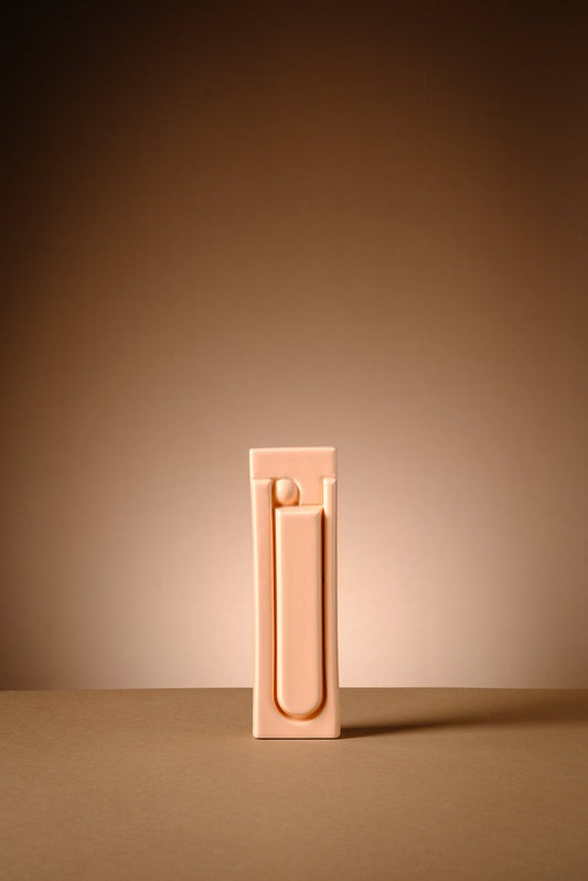 Handmade ceramic mezuzah in glossy PEACH  PINK  glaze with a minimalist geometric Hebrew letter design