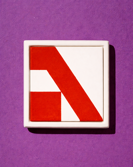 Framed Letter Tiles – The Hebrew Alphabet - Modern Judaica Handmade in Tel Aviv by ABS Objects. Handmade ceramic Hebrew letter tiles framed in stoneware, hand-painted in Tel Aviv. Personalized wall decor for children’s rooms, modern nursery design, or custom home signage. Inspired by Hebrew modernist typography and Israeli visual culture.